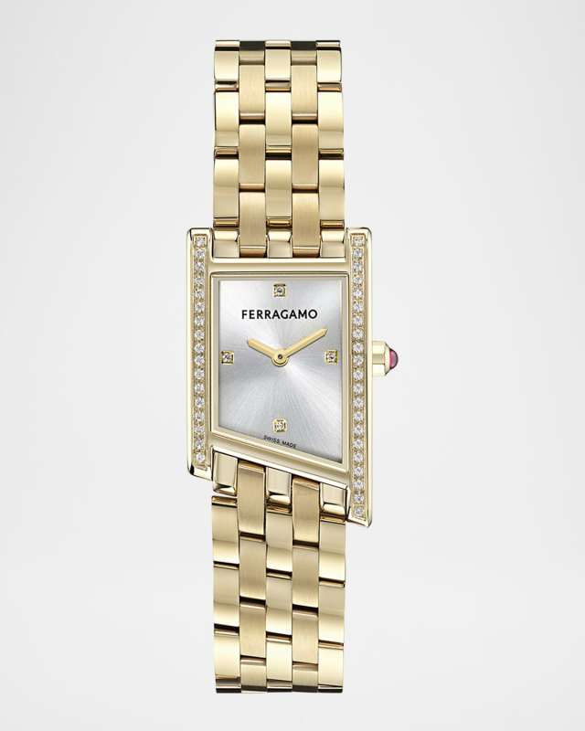 Ferragamo Asymetrique 22X36MM IP Yellow Gold Diamond Watch